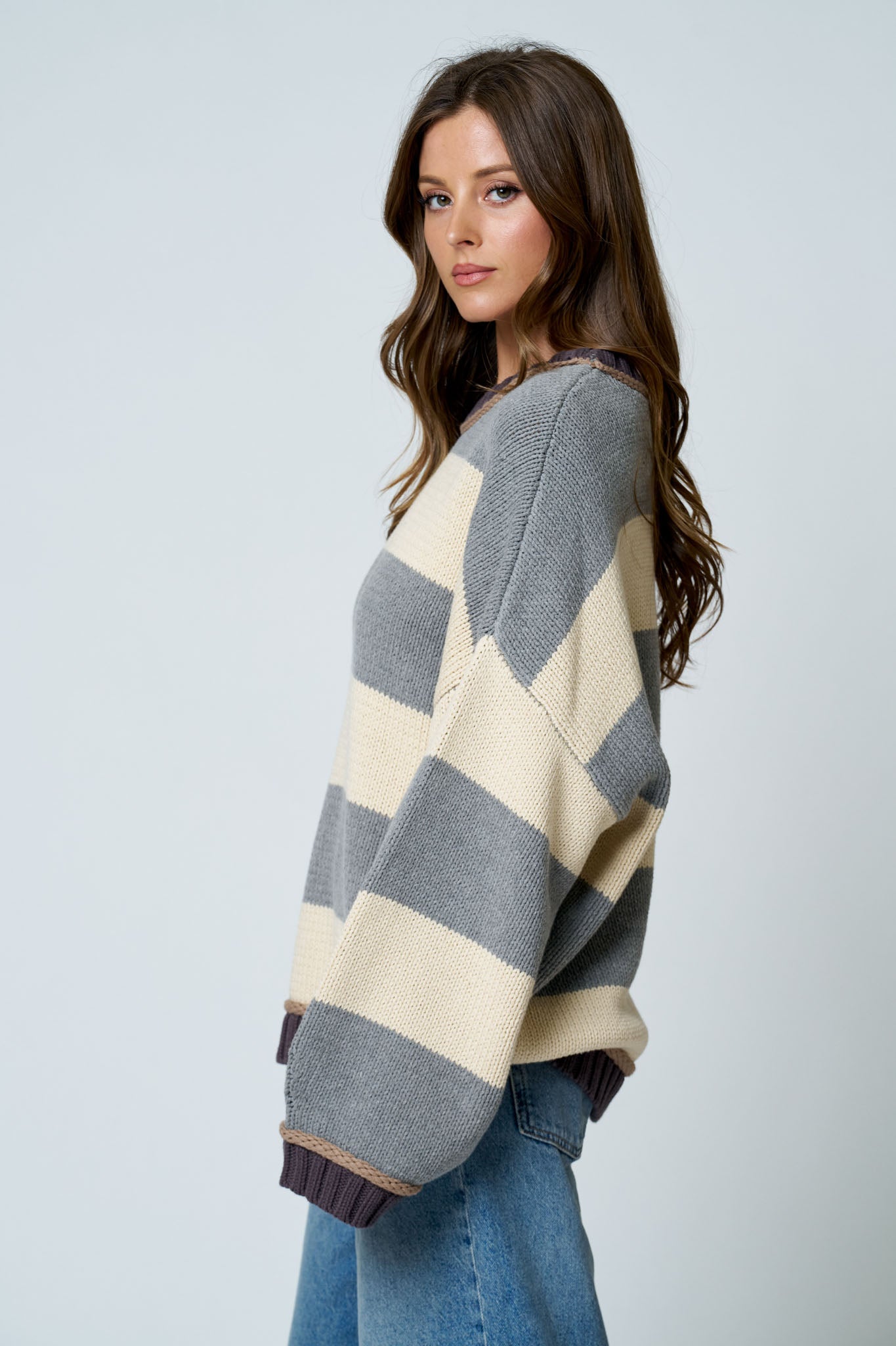 Wide Stripe Oversized Pullover Sweater