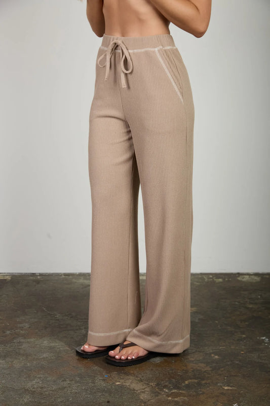 Drawstring Ribbed Knit Lounge Pants (Mocha)