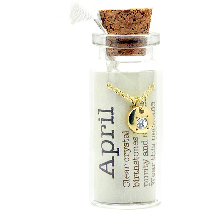 Birthstone Bottle Necklace || April (Crystal)