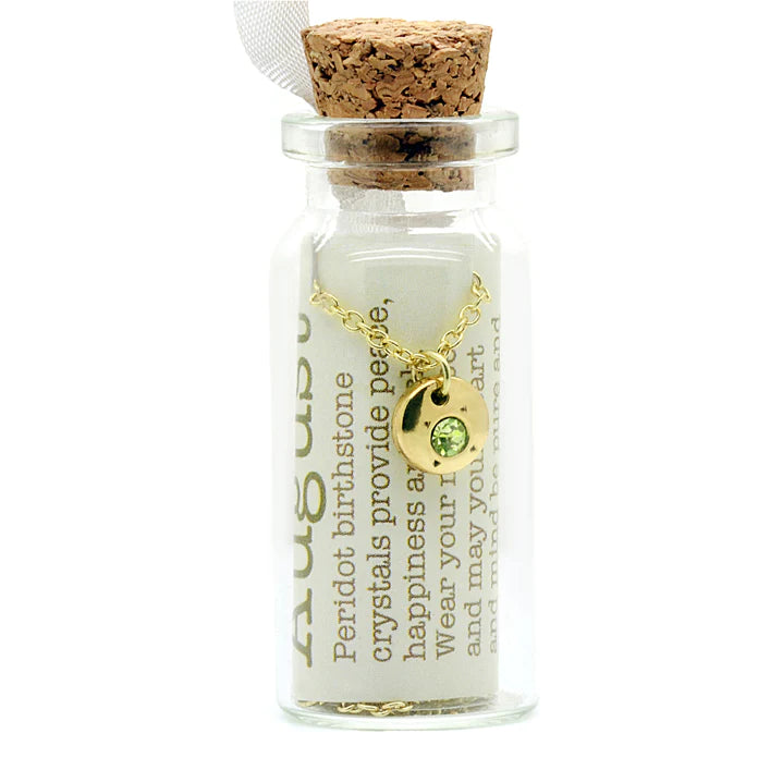 Birthstone Bottle Necklace || August (Peridot)