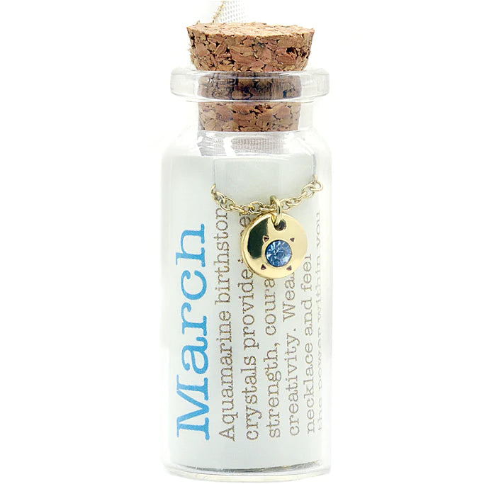 Birthstone Bottle Necklace || March (Aquamarine)