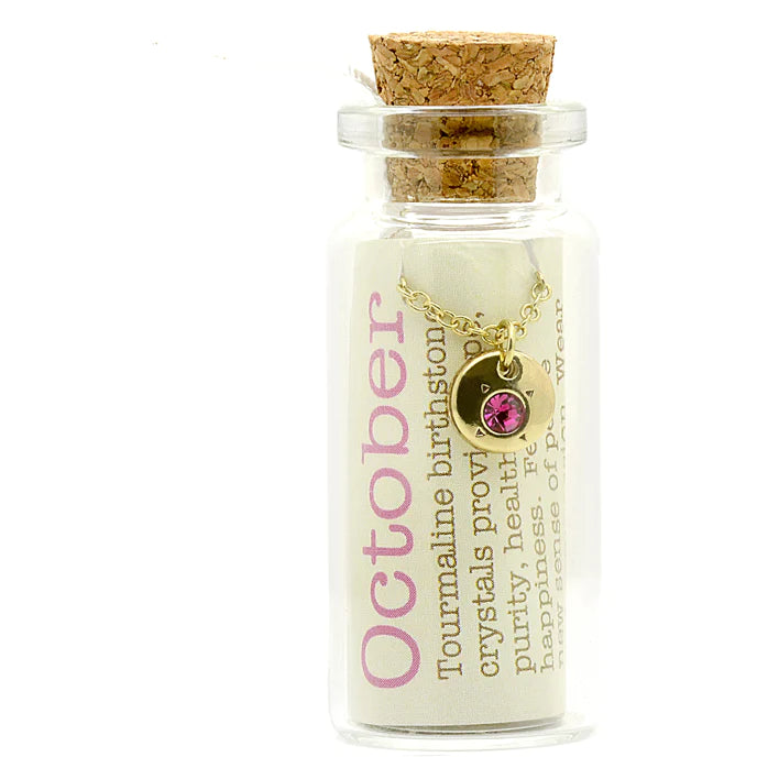 Birthstone Bottle Necklace || October (Tourmaline)
