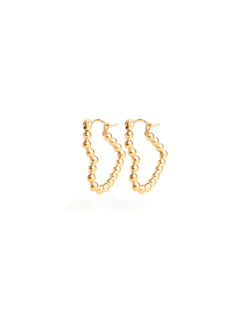 BELLE | GOLD BEADED HEART HOOP EARRINGS