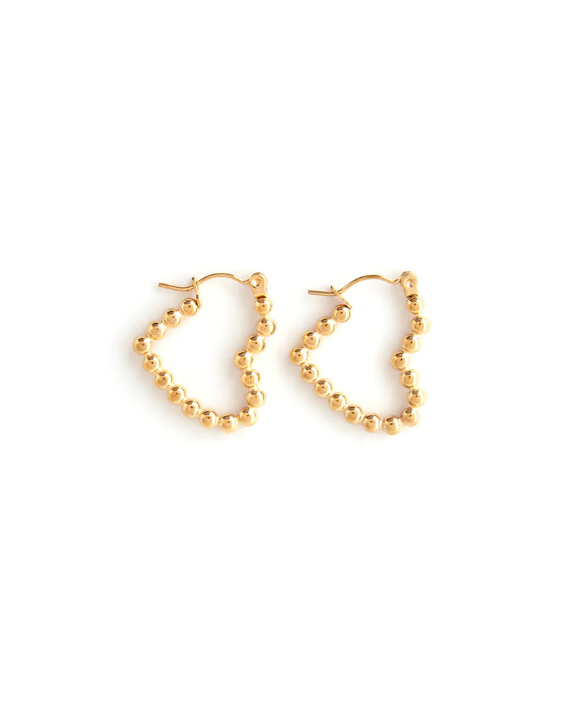 BELLE | GOLD BEADED HEART HOOP EARRINGS