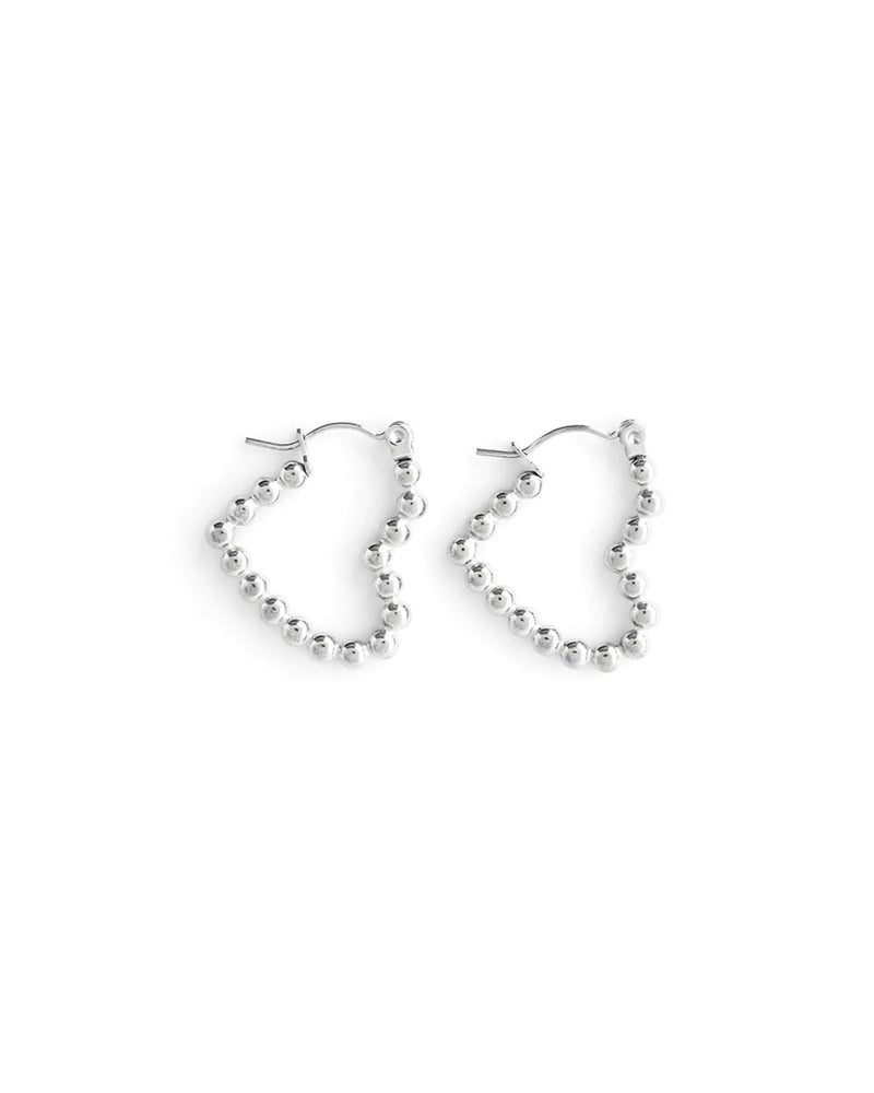 BELLE | SILVER BEADED HEART HOOP EARRINGS