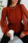 Glitter Balloon Sleeve Top (Rust)