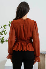 Glitter Balloon Sleeve Top (Rust)