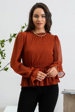 Glitter Balloon Sleeve Top (Rust)