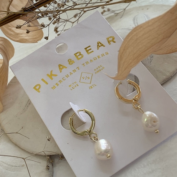 "Ruth" One Touch Drop Freshwater Pearl Earrings