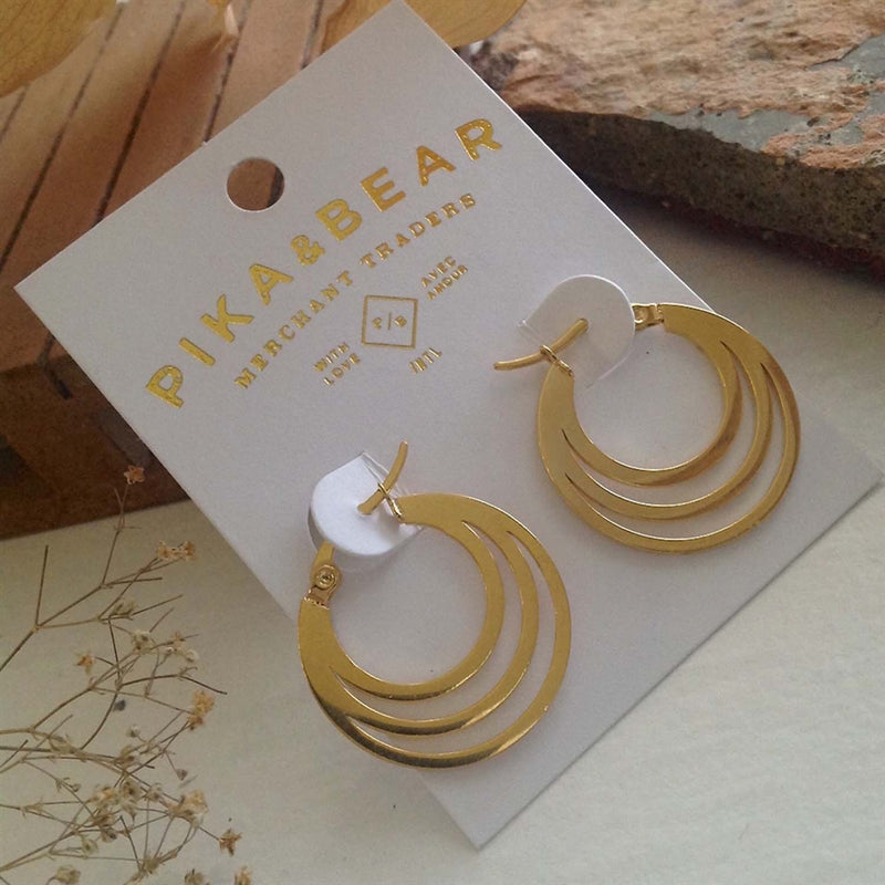 "Zaha" Triple Loop Hoop Earrings (Gold)