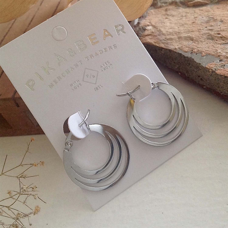 "Zaha" Triple Loop Hoop Earrings (Silver)