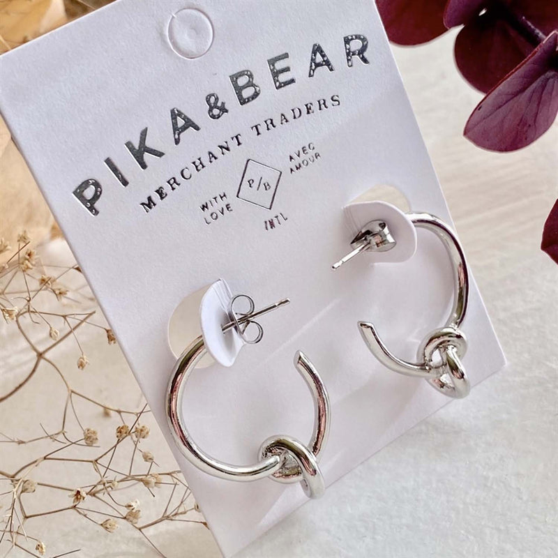 "Anneke" Knotted Hoop Earrings (Silver)