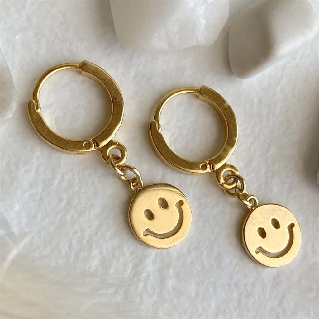 "Have a Nice Day" Smiley Face Hugger Hoop Earrings (Gold or Silver)