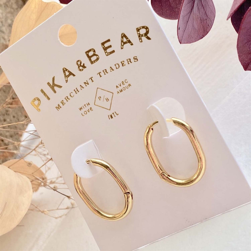 "Lucille" Thin Oblong Hinge Hoop Earrings (Gold or Silver)