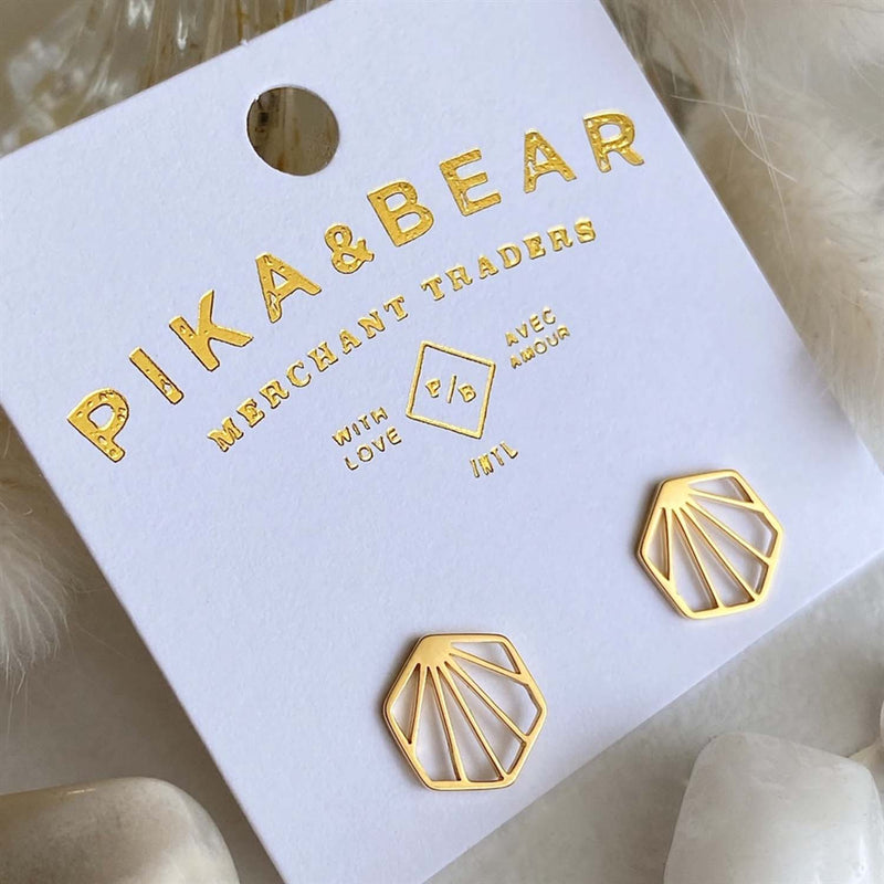 "Metropolis" Hexagonal Fan Stud Earrings (Gold)