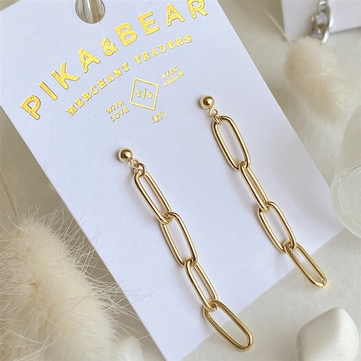"Montmartre" Paperclip Chain Drop Stud Earrings (Gold)