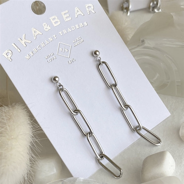 "Montmartre" Paperclip Chain Drop Stud Earrings (Silver)