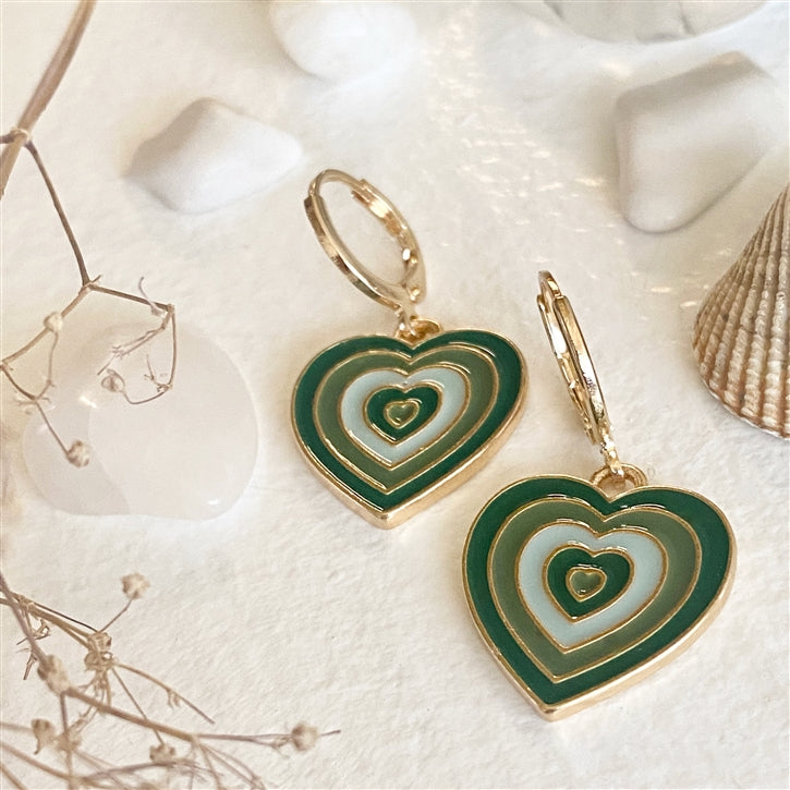 "Groove Is In The Heart" Enamel Heart Hugger Hoop Earrings