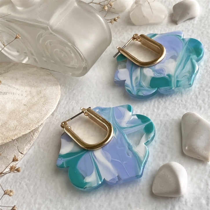 "Jules" Marbled Acetate Hoop Earrings (Ocean Dreams)