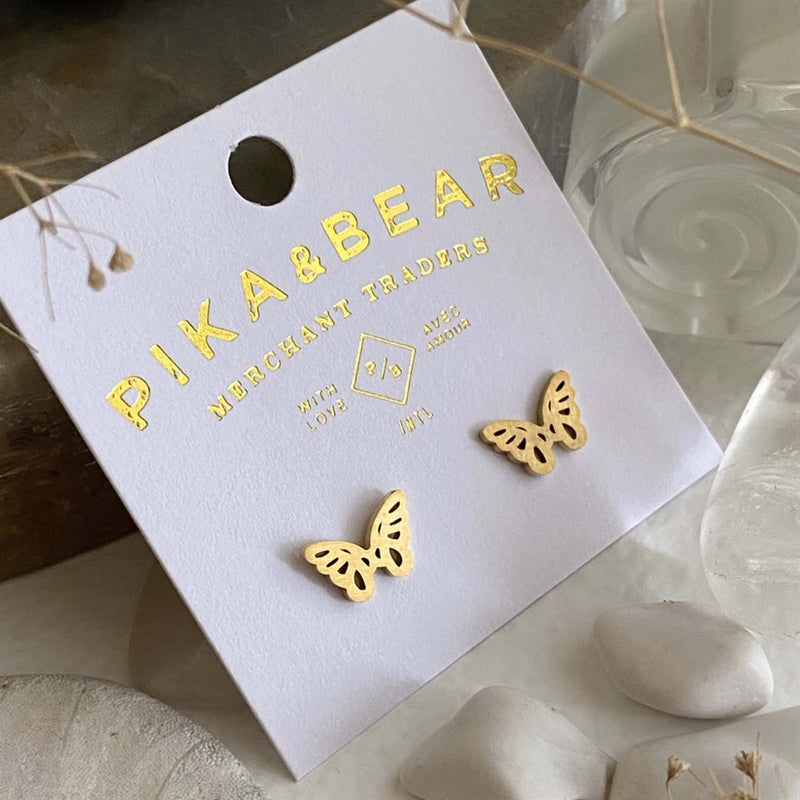 "Levar" Butterfly Silhouette Stud Earrings (Gold)