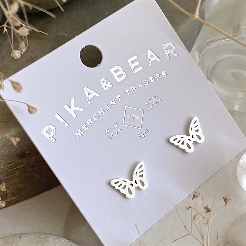 "Levar" Butterfly Silhouette Stud Earrings (Silver)