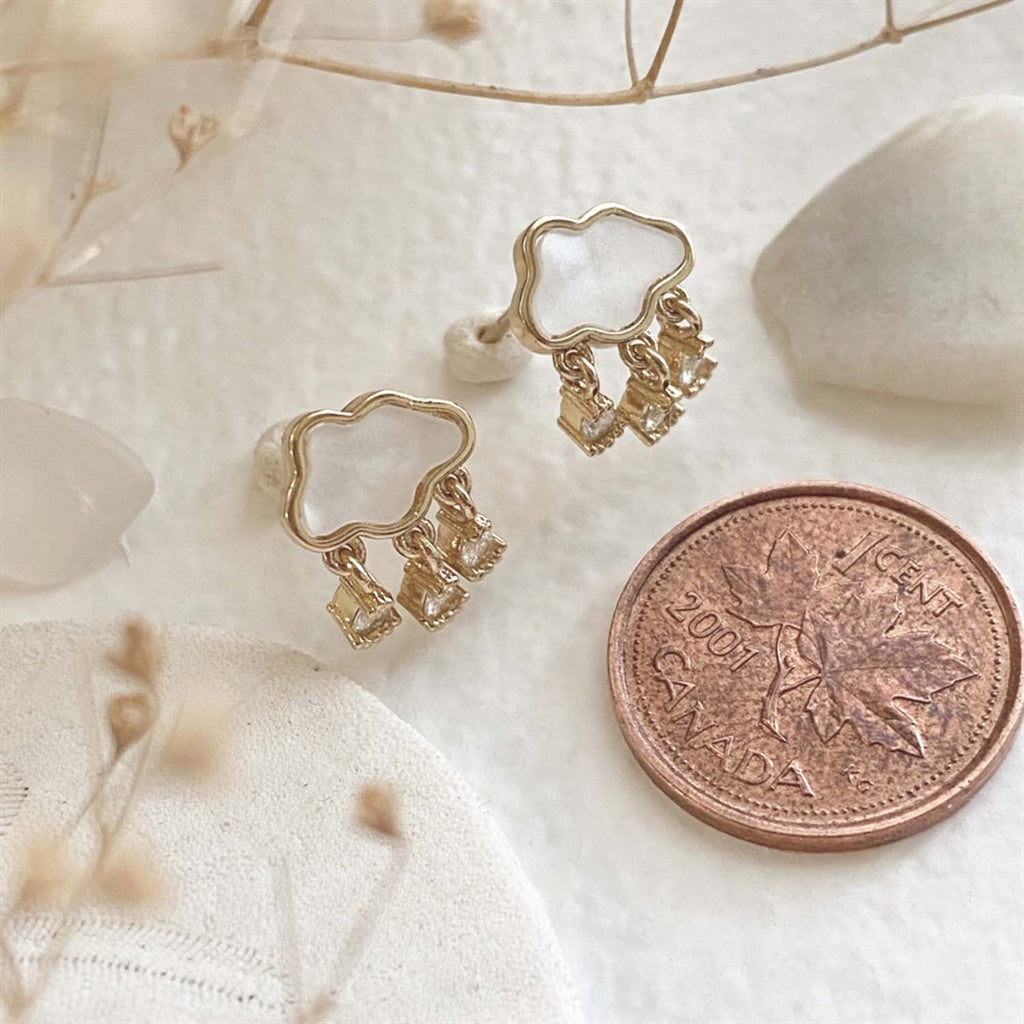 "Wilhelm" Mother of Pearl Cloud Earrings with Rhinestone Drops