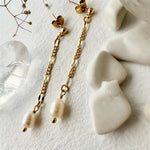 "Desdemona" Flat Link Patterned Chain and Freshwater Pearl Earrings (Gold or Silver)
