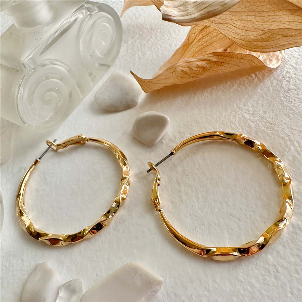 "Halo" 40mm Textured Hoop Earrings (Gold or Silver)
