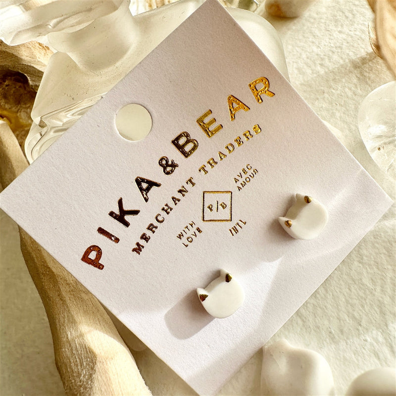 "Mew" Porcelain Cat Face Stud Earrings