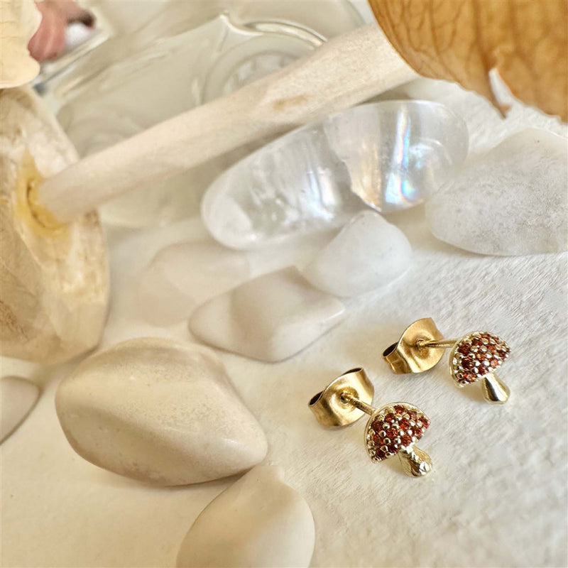 "Peyo" Gem Encrusted Mushroom Stud Earrings with Sterling Silver Posts