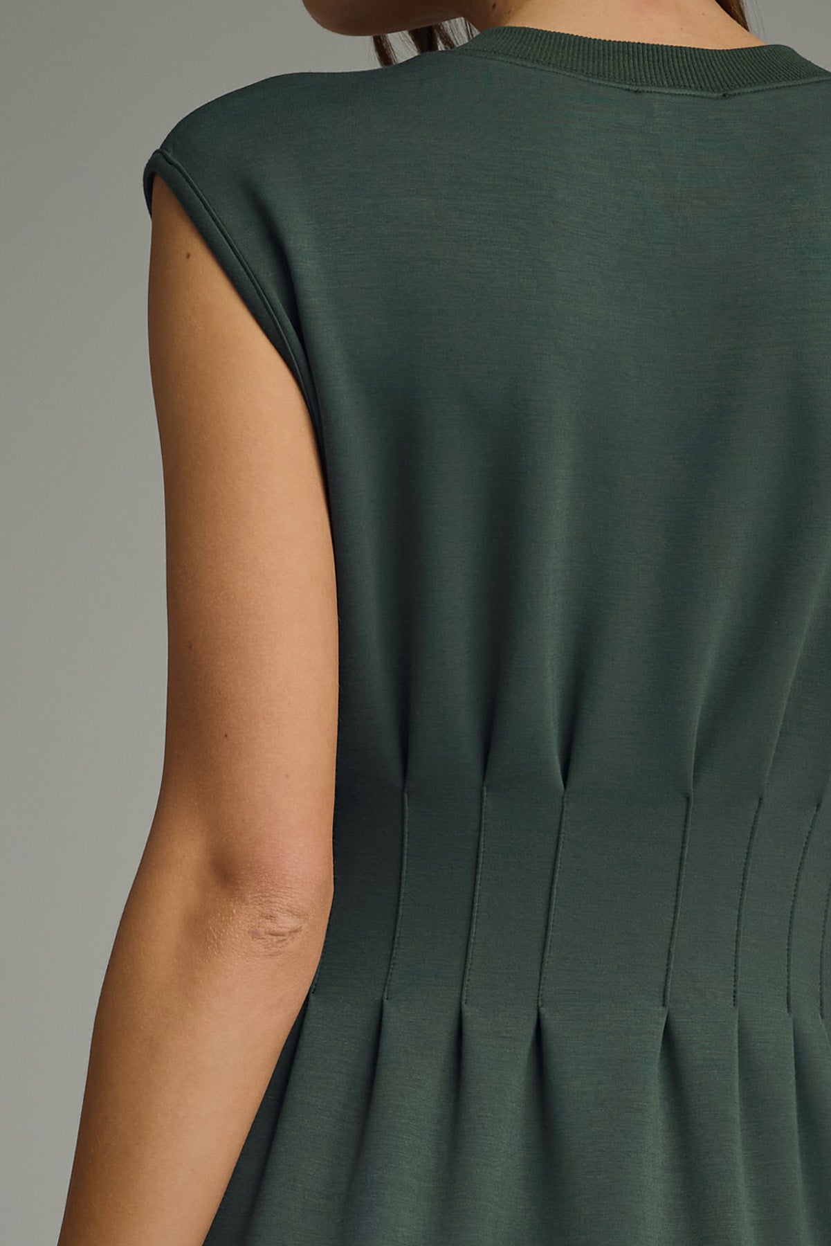 Solid Cap Sleeve Midi Dress w/ Pintuck Detail