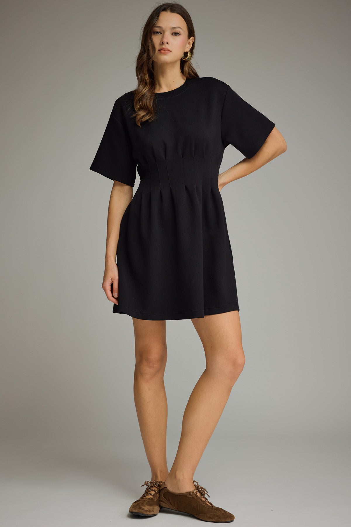 Short Sleeve Pintuck Dress w/ Pockets