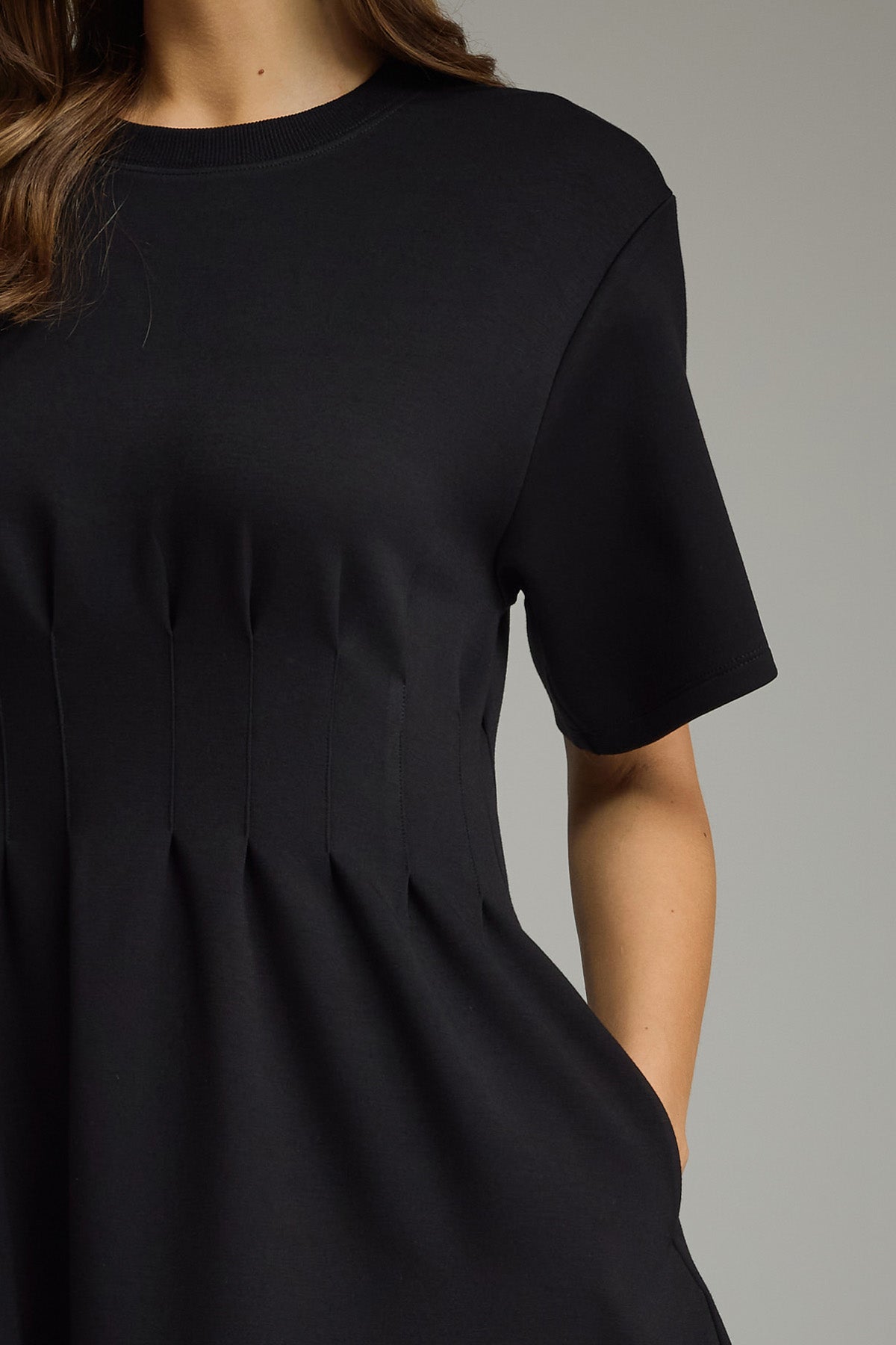 Short Sleeve Pintuck Dress w/ Pockets