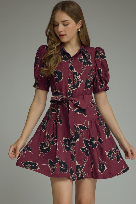 Floral Print Puff Sleeve Dress