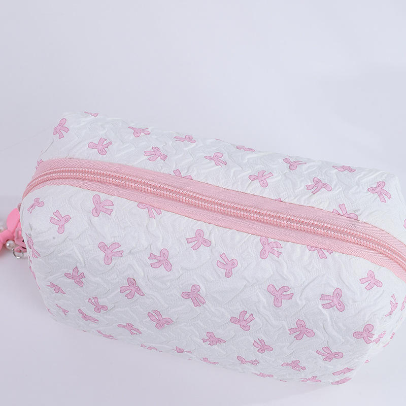 Seersucker Bow Print Cosmetic Bag (3 Colors!)