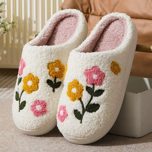 Cozy White Floral Slippers