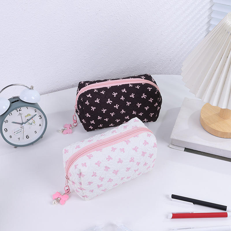 Seersucker Bow Print Cosmetic Bag (3 Colors!)