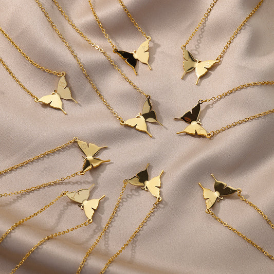 Stainless Steel 18k Gold Plated Butterfly Necklace w/ Initial