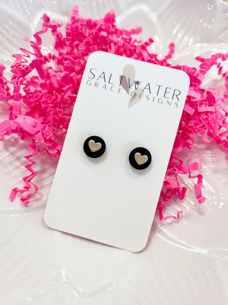Saltwater Grace || Mini Heart Studs (Black)