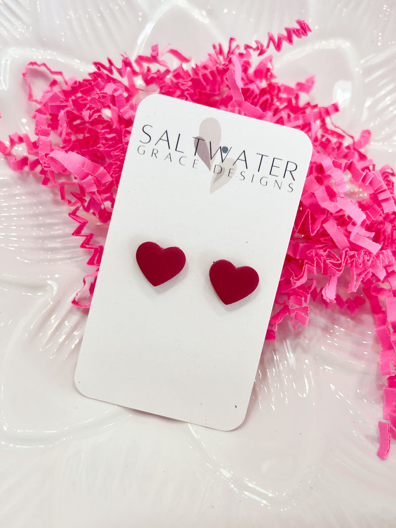 Saltwater Grace || Heart Studs (Red)