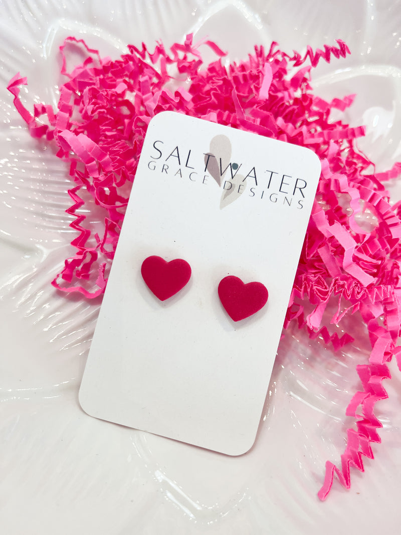 Saltwater Grace || Heart Studs (Hot Pink)