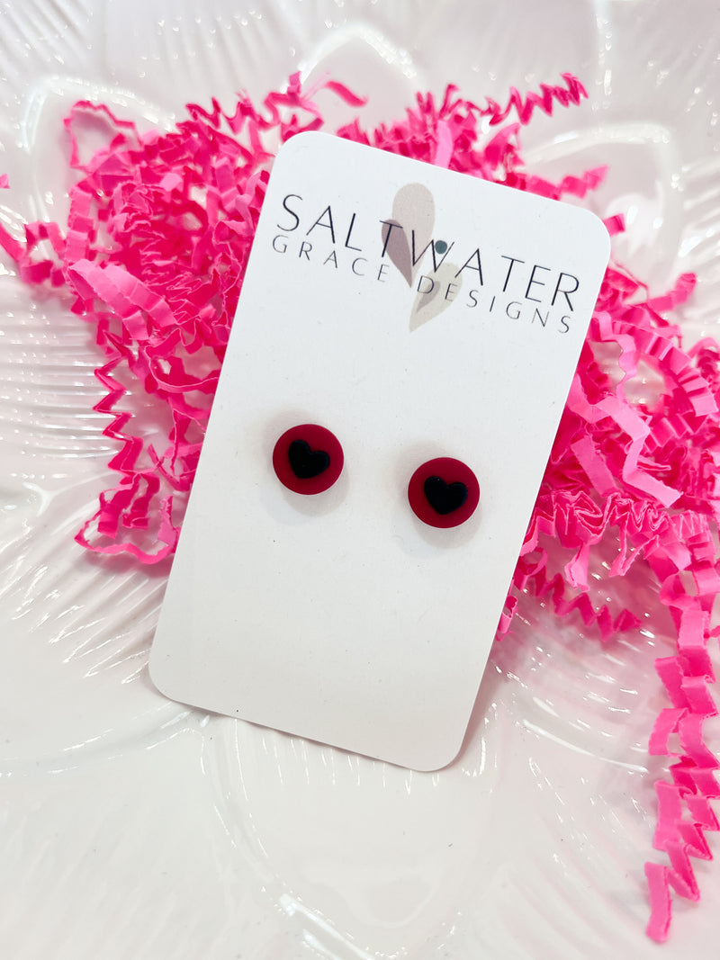 Saltwater Grace || Mini Heart Studs (Red)