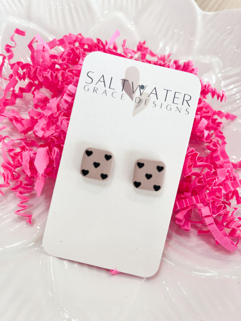 Saltwater Grace || Square Heart Studs
