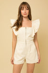 Ruffle Short Sleeve Front Zipper Romper