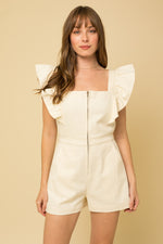 Ruffle Short Sleeve Front Zipper Romper
