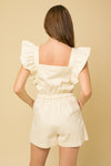 Ruffle Short Sleeve Front Zipper Romper