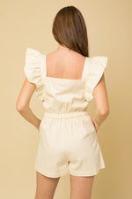 Ruffle Short Sleeve Front Zipper Romper