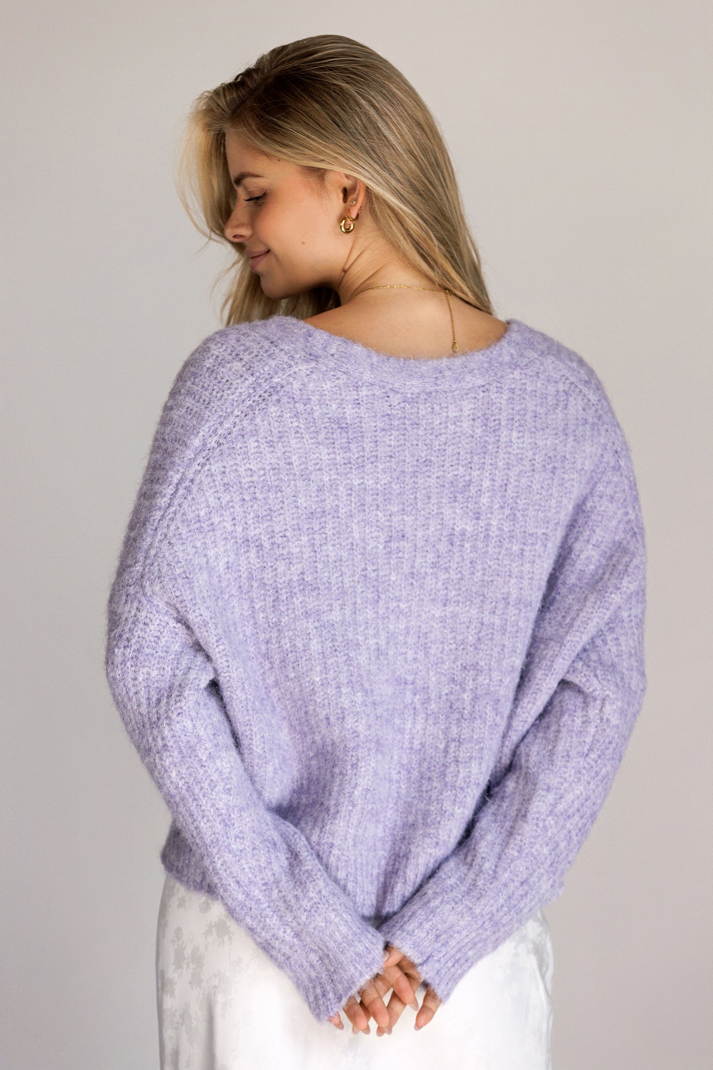 Purple Button Front Ribbed Knit Cardigan