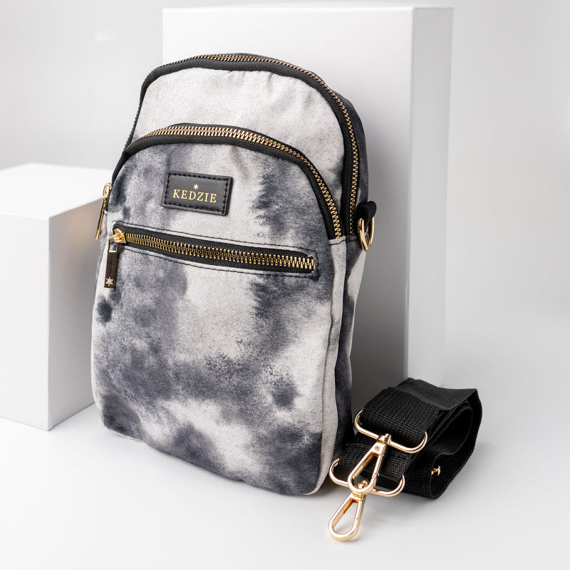 Roundtrip Convertible Sling & Crossbody Bag || Black & White Tie Dye