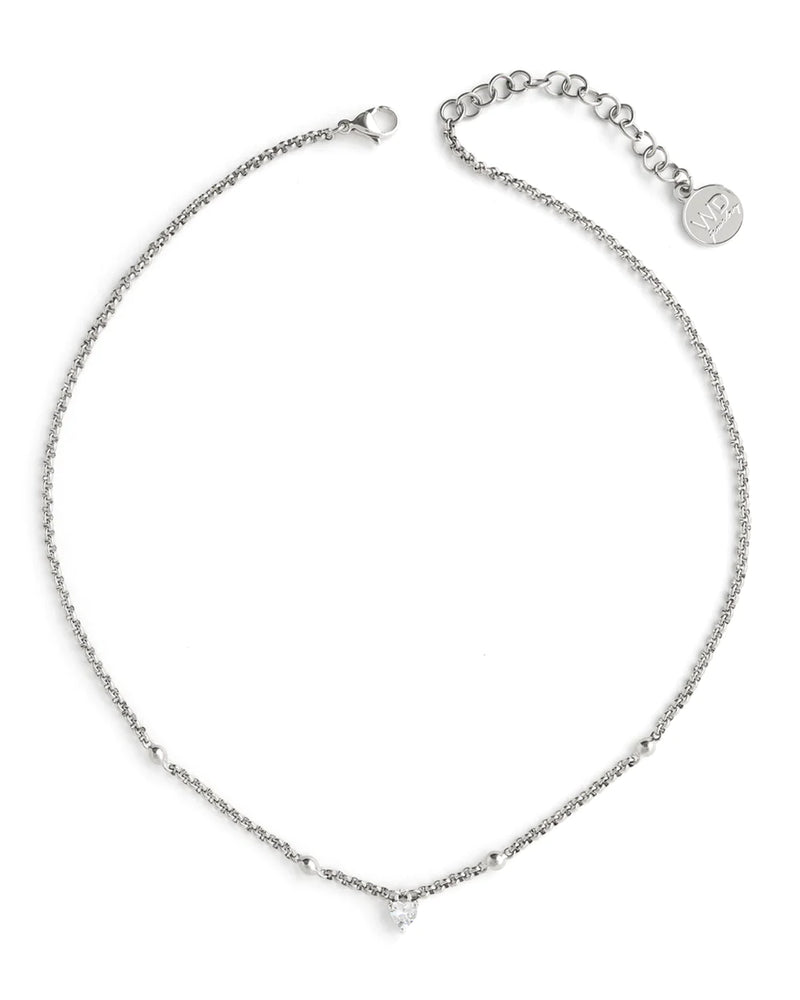 LUVO | SILVER CHAIN AND CRYSTAL HEART NECKLACE